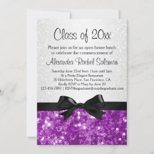 Purple Sparkle-look Bow Graduation Invitation Einladung