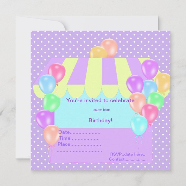 PURPLE SPOT CIRCUS PARTY INVITATION EINLADUNG (Vorderseite)