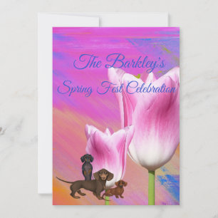 Purple Spring Time Dachshund Invitation