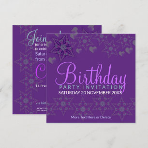 Purple Stars Coeurs Fête Anniversaire Invitation