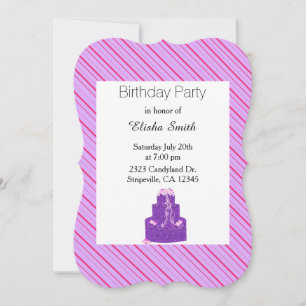 Purple Stripes et Anniversaire Cake Invitation