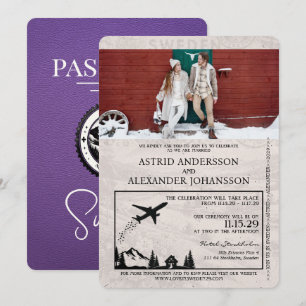 Purple Suède Faire-part de mariage de passeport