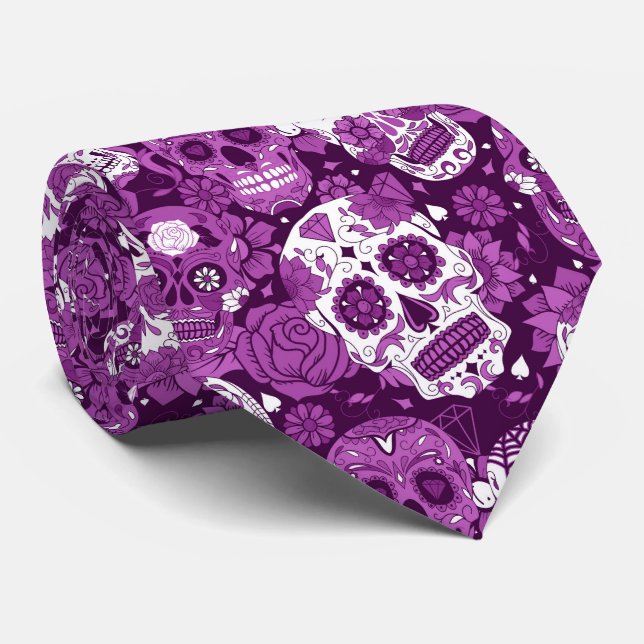 Purple sugar skull floral ornamental pattern krawatte (Gerollt)