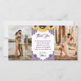 Purple Sunflower Floral Lace Photo Wedding Dankeskarte