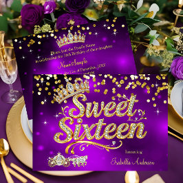Purple Sweet 16 Birthday Diamond Tiara Carriage Einladung