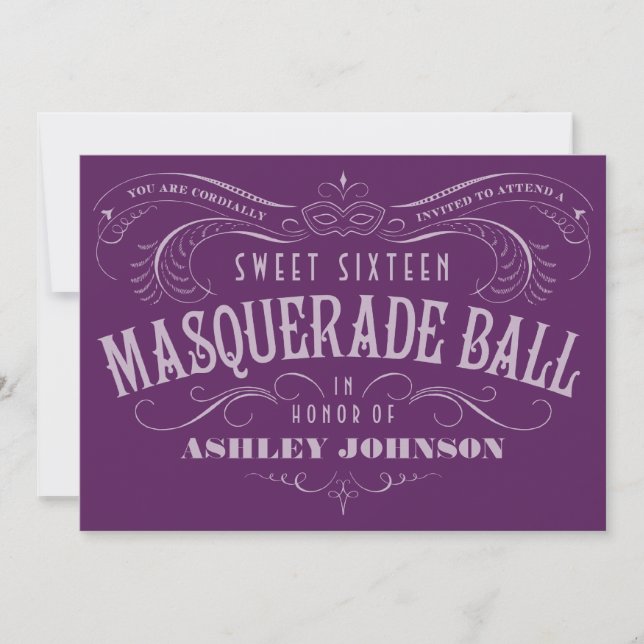 Purple Sweet 16 Invitations Masquerade Ball (Devant)