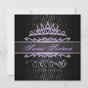 Purple Sweet 16 Tiara Zebra Imprimer Invitation d'