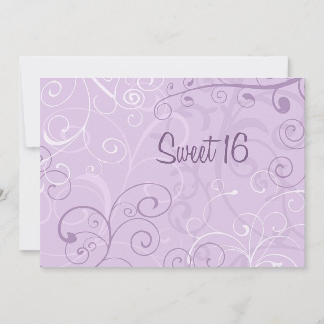 Purple Swirls 16e anniversaire Cartes d'invitation (Devant)