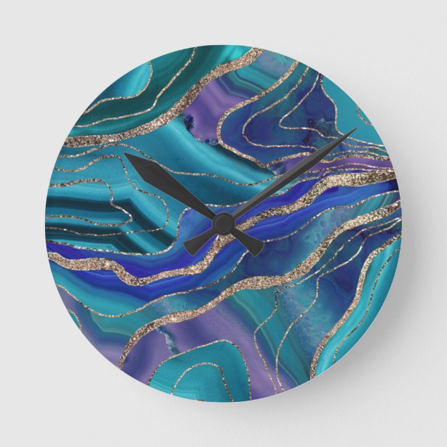 Purple Teal Blue Galaxy Nebula Agate Glitter #1 Runde Wanduhr (Vorderseite)