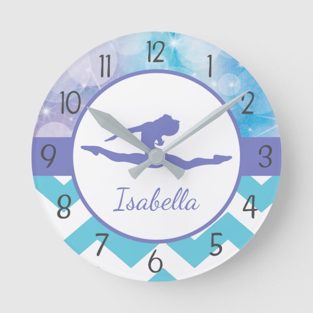 Purple Teal Gymnastics Wall Clock Runde Wanduhr (Vorderseite)