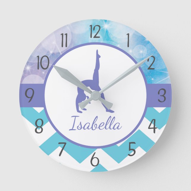 Purple Teal Gymnastics Wall Clock Runde Wanduhr (Vorderseite)