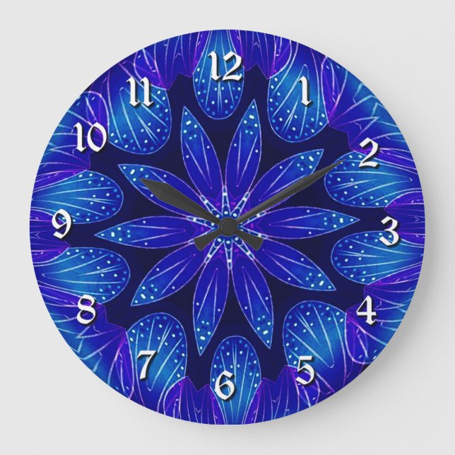 Purple & Teal Petals Mandala Große Wanduhr (Vorderseite)