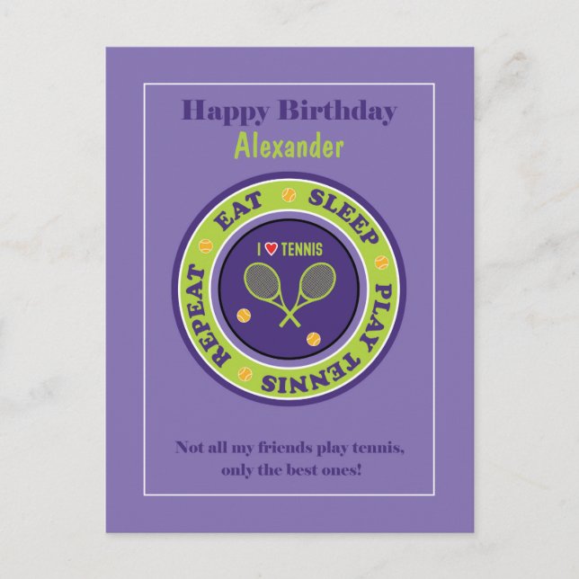 Purple Tennis 🎾 Bonne Carte Postale Anniversaire (Devant)