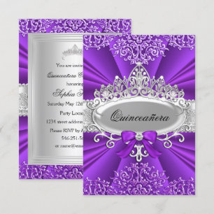 Purple Tiara & Damask Quinceanera Invitation