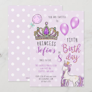 Purple Tiara Princess Horse Invitations d'annivers
