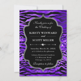 Purple Tiger Stripes Glitter Glam Wedding Einladung