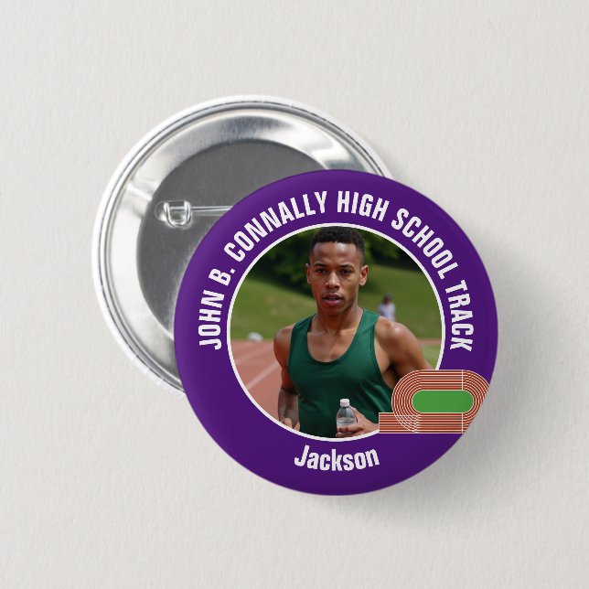 Purple Track & Field Photo High School Athlete Button (Vorne & Hinten)