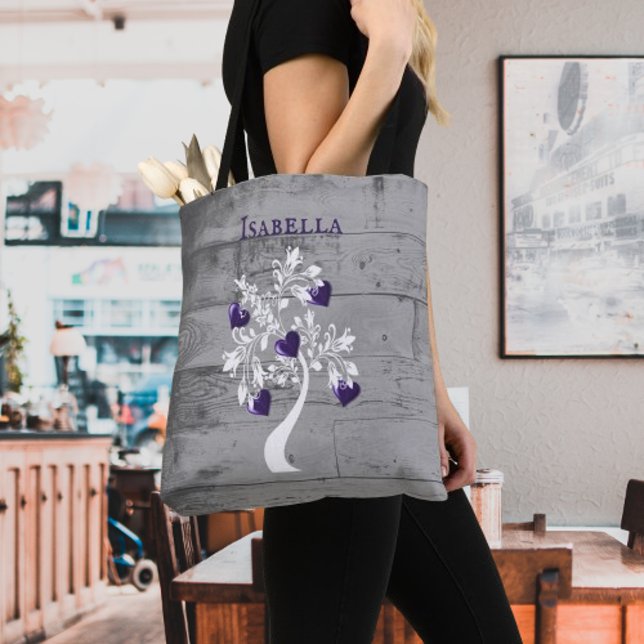 Purple Tree of Hearts Sac fourre-tout personnalisé (Purple Tree of Hearts Personalized Tote Bag)