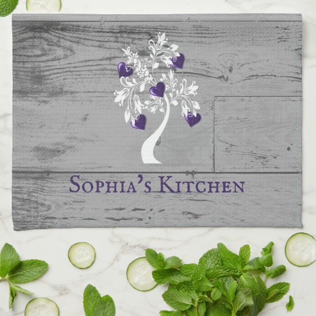 Purple Tree of Hearts Serviette de cuisine personn (Plié)