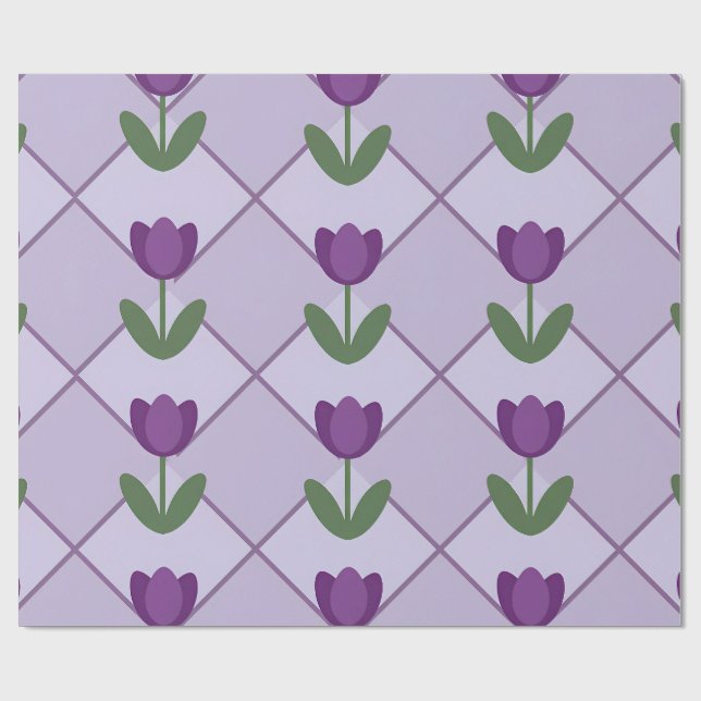 Purple Tulip Pattern – Geometric Floral Seamless Geschenkpapier (Flach)