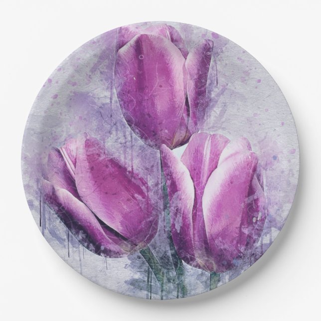 Purple Tulips Paper Plates Pappteller (Vorderseite)