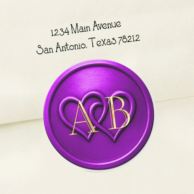 Purple Two Hearts Intertwined Monogram Wedding Runder Aufkleber (Von Creator hochgeladen)