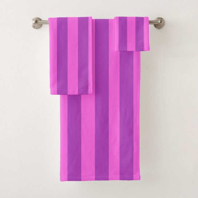Purple Two Tone Stripes  Badhandtuch Set (Insitu)