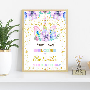 Purple Unicorn Anniversaire Affiche de bienvenue d