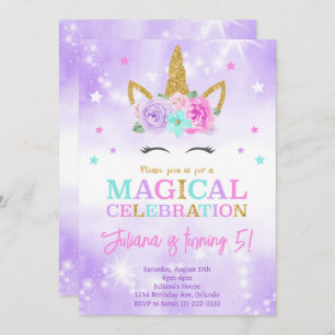 Purple Unicorn Invitation Anniversaire