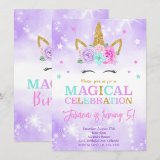Purple Unicorn Invitation Anniversaire