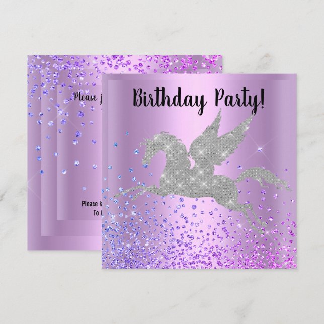 PURPLE UNICORN SPARKLE ANNIVERSAIRE INVITATION (Devant / Derrière)