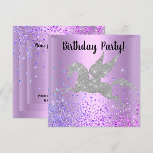 PURPLE UNICORN SPARKLE ANNIVERSAIRE INVITATION