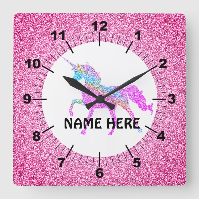 Purple Unicorn Square Wall Clock Quadratische Wanduhr (Vorderseite)
