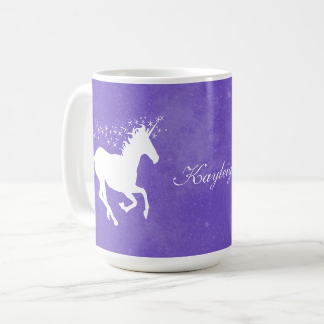 Purple Unicorne Personnalisé Café Mug (Devant gauche)