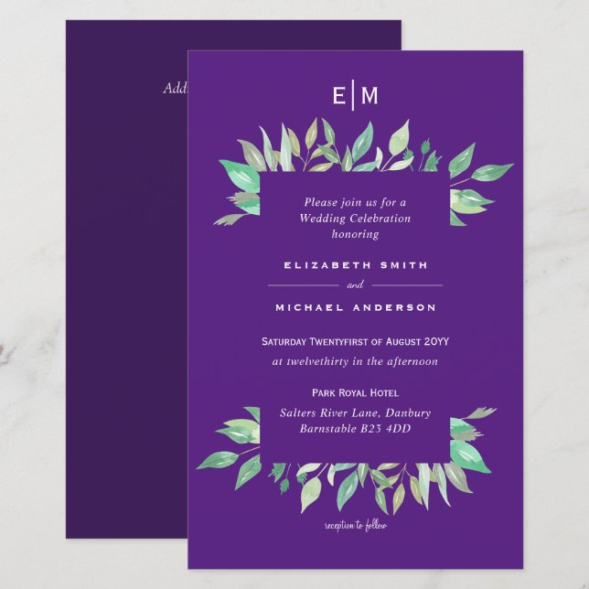 Purple verdure Feuilles Budget Mariage invite A9 (Devant / Derrière)