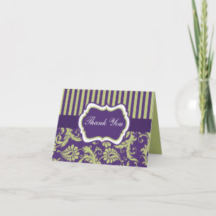 Purple, Vert, Blanc Damask Merci Carte de note
