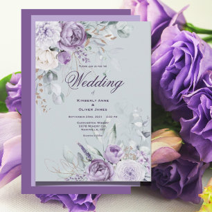 Purple & Vert Floral Faire-part de mariage moderne