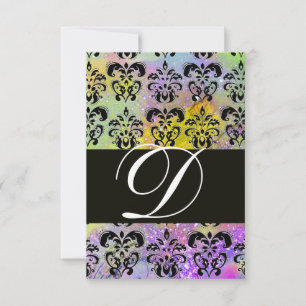 PURPLE VERT JAUNE NOIR DAMASK MONOGRAM RSVP