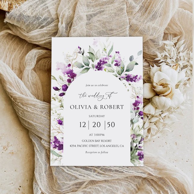 Purple vert Lavender Arch Mariage Invitations (Créateur téléchargé)