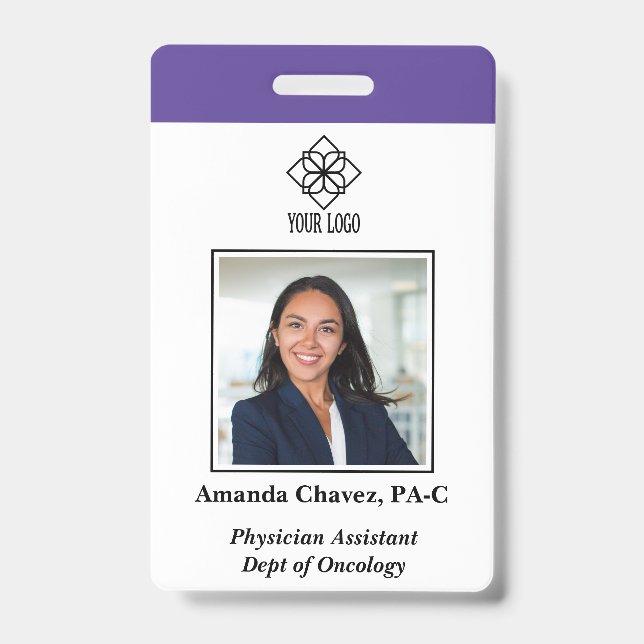 Purple Vertical Custom Employee ID Photo Name Ausweis (Front)