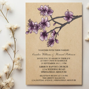 Purple Vintage Cerise Fleurs Mariage Invitation