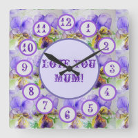 Purple Viola Watercolour Floral Acrylic Wall Clock
