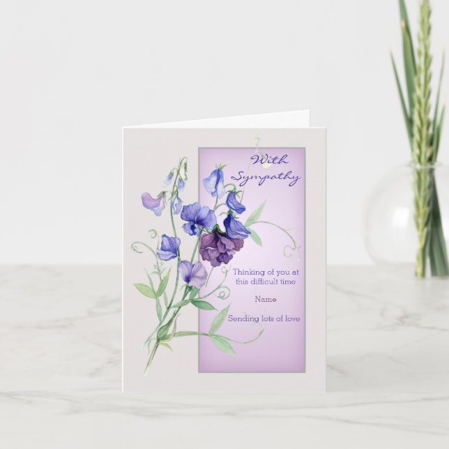 Purple violet sweet pea flowers Sympathy Karte (Vorderseite)