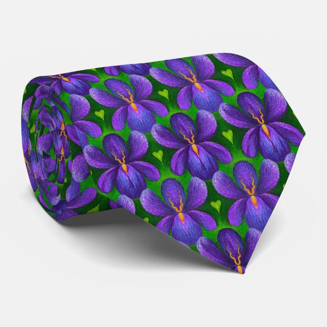 Purple Violets Flowers Pattern, Floral Art Elegant Krawatte (Gerollt)