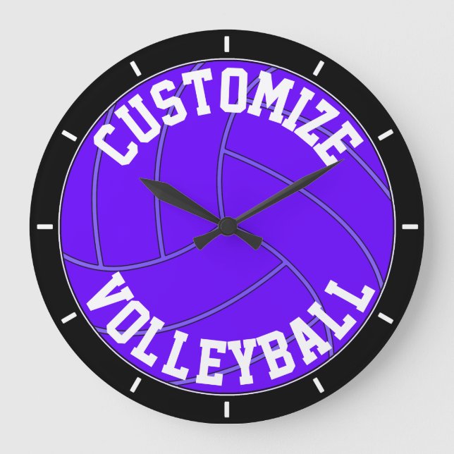 Purple Volleyball Custom Team Name/Text Wall Clock Große Wanduhr (Vorderseite)