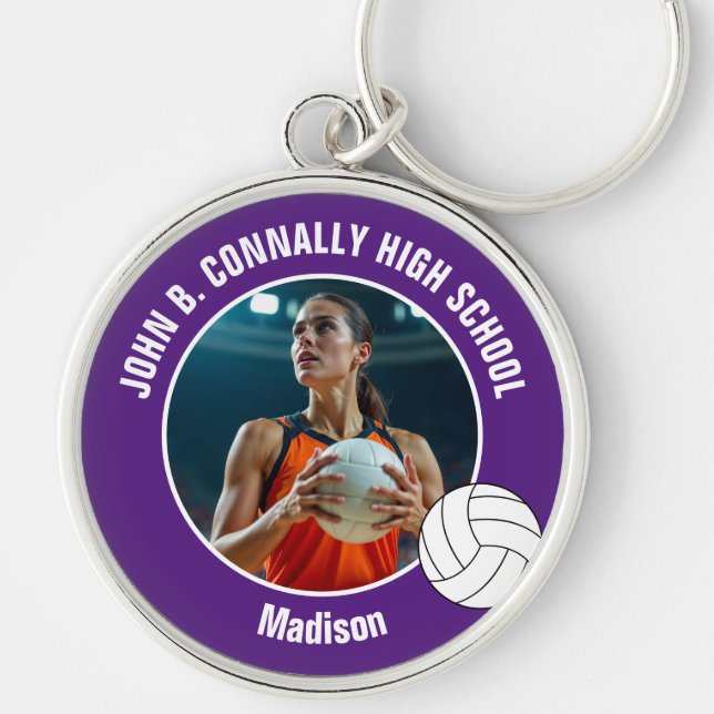 Purple Volleyball Player Photo Keepsake Schlüsselanhänger (Vorne)