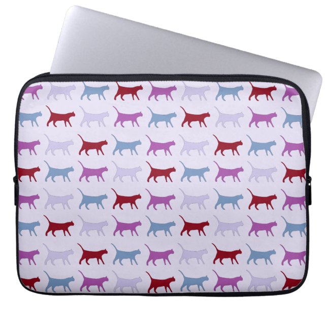 Purple Walking Cat Pattern Laptopschutzhülle (Vorderseite)
