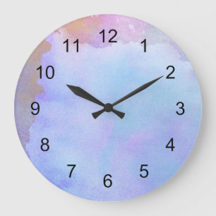 Purple water color clock / dorm room große wanduhr
