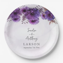 Purple Watercolor Chrysanthemum Wedding Pappteller