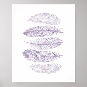 Purple Watercolor Feather Tribal Print Poster
